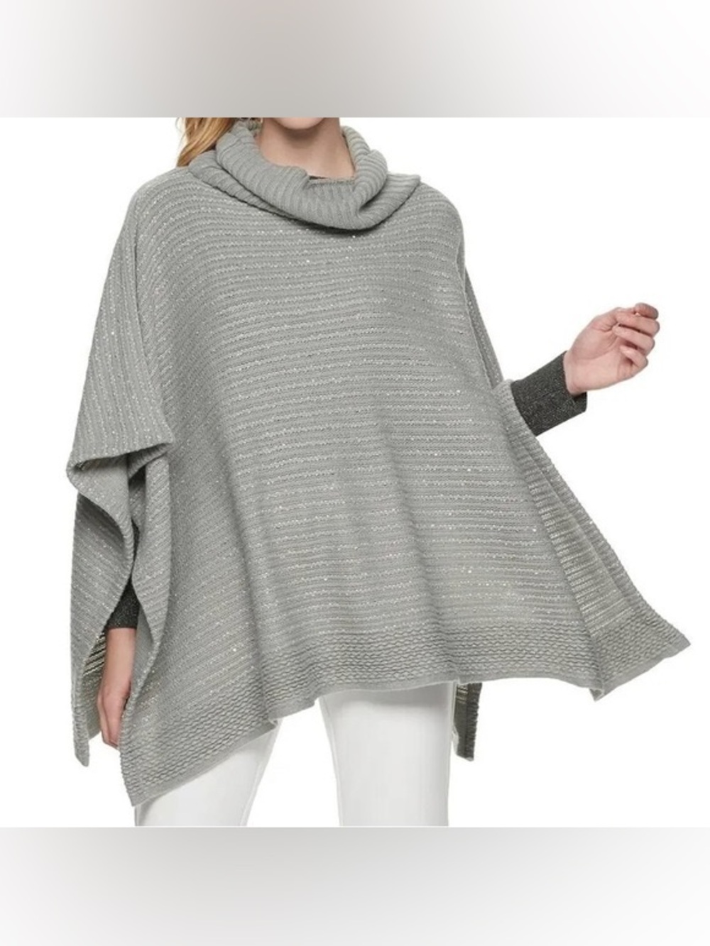 NWT Apt 9 Gray Sparkle Knit Cowl Neck Poncho Sweater OSFA